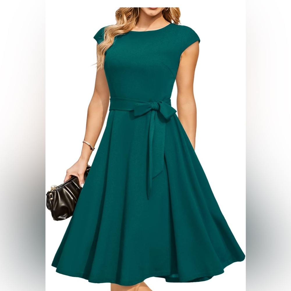 NEW Teal Cocktail Sleeveless Career Modest Midi Dress L NO BELT